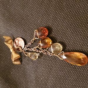 GORGEOUS GOLDEN BOW COPPER ACCENT GLASS CHANDELIER PIN BROOCH